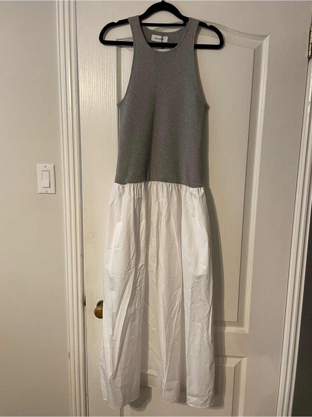 NAADAM Gray Knit Bodice White Gathered Maxi Dress